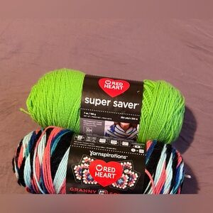 Red Heart Super Saver Yarn - Green and Multicolor